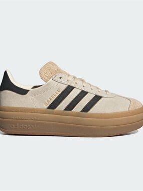 adidas Gazelle Platform Sneakers in Cream and Black with Gum Sole